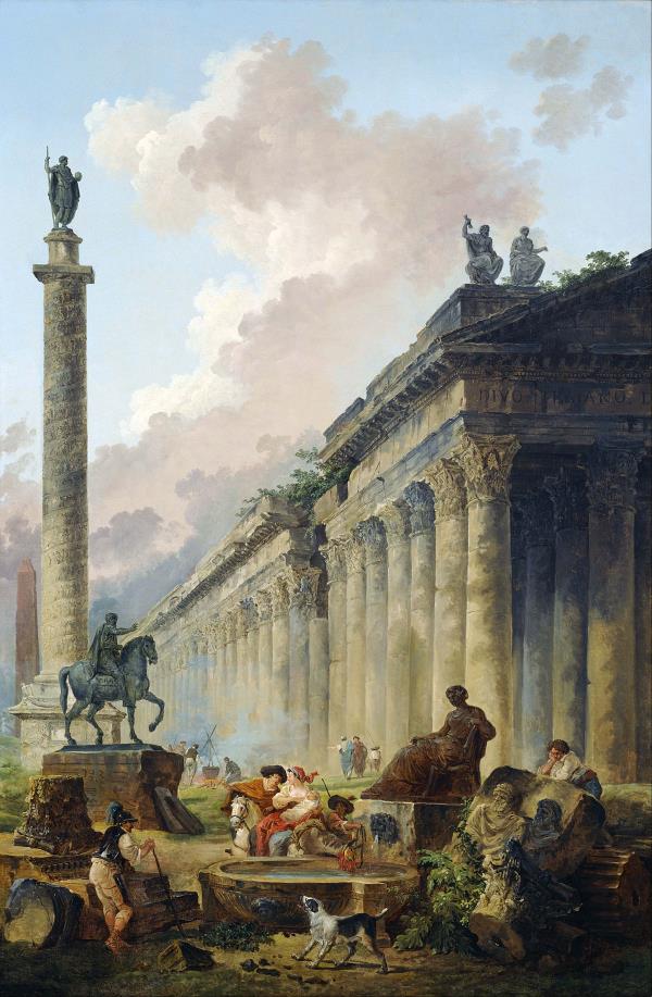 Hubert_Robert_-Rome_with_Equestrian_Statue_of_Marcus_Aurelius,_the_Column_of_Trajan_and_a_Temple